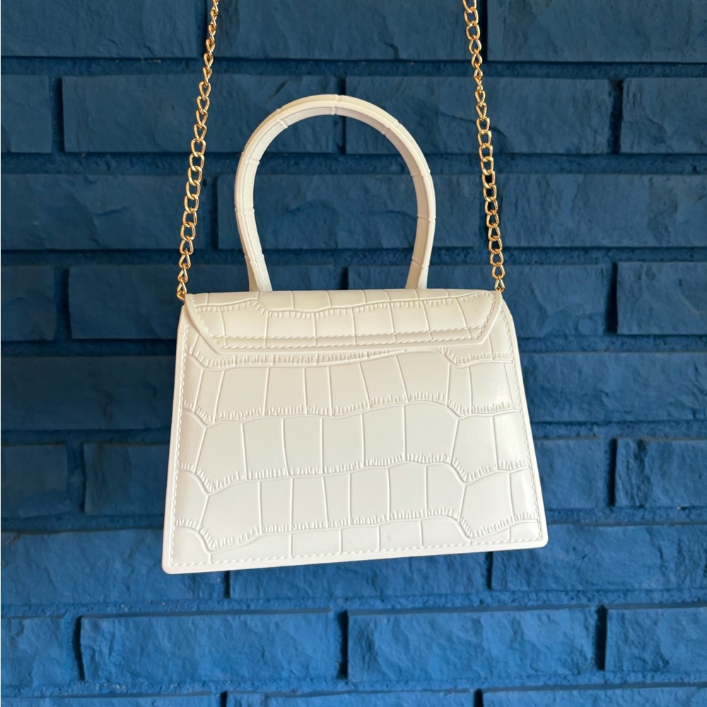 Top Handle Mini Purse in Snakeskin White - Picture 2 of 12